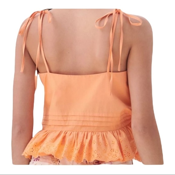 ANTHROPOLOGIE X MARE MARE Josephine Ruffle Eyelet Lace Trim Top Orange Size S - Picture 4 of 11